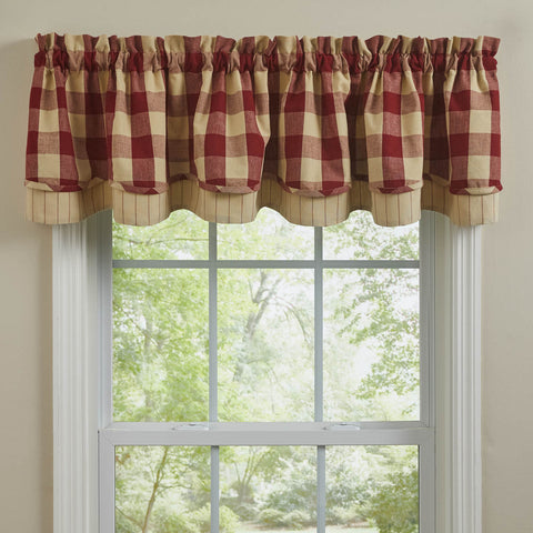 Wicklow Check Lined Layered Valance 16" - Garnet