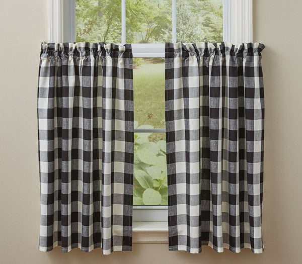 The Wicklow 36" Curtain Tiers are 72" wide by 36" long. The check pattern adds country charm to any room. Primitive Country Farmhouse Window Curtains Treatments Cafe Home Decor.