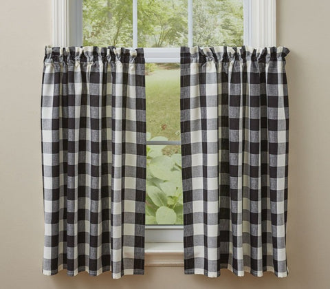 The Wicklow 36" Curtain Tiers are 72" wide by 36" long. The check pattern adds country charm to any room. Primitive Country Farmhouse Window Curtains Treatments Cafe Home Decor.