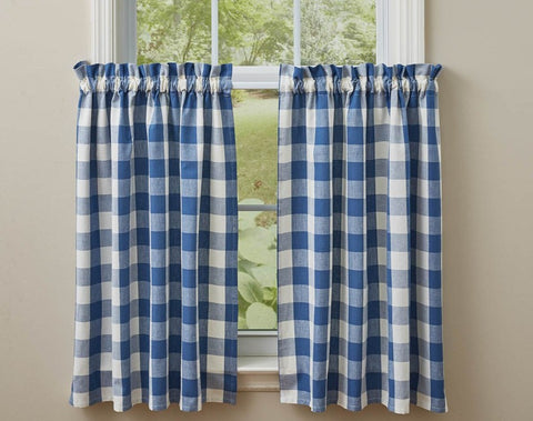 The Wicklow 36" Curtain Tiers are 72" wide by 36" long. The check pattern adds country charm to any room. Primitive Country Farmhouse Window Curtains Treatments Cafe Home Decor.