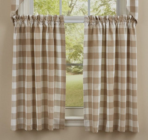 The Wicklow 36" Curtain Tiers are 72" wide by 36" long. The check pattern adds country charm to any room. Primitive Country Farmhouse Window Curtains Treatments Cafe Home Decor.