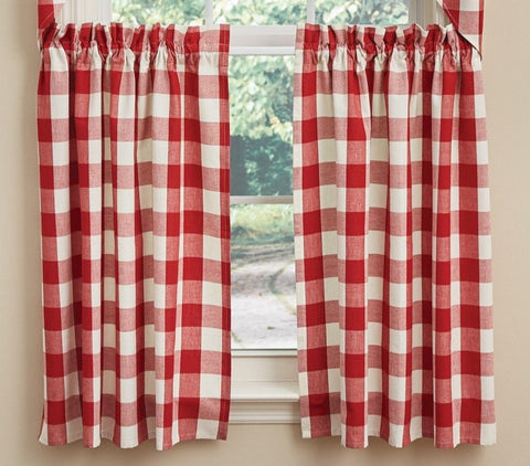 The Wicklow 36" Curtain Tiers are 72" wide by 36" long. The check pattern adds country charm to any room. Primitive Country Farmhouse Window Curtains Treatments Cafe Home Decor.