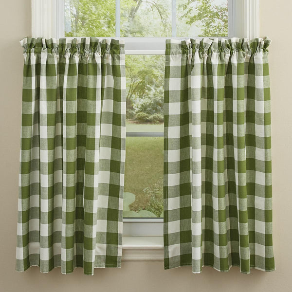 The Wicklow 36" Curtain Tiers are 72" wide by 36" long. The check pattern adds country charm to any room. Primitive Country Farmhouse Window Curtains Treatments Cafe Home Decor.