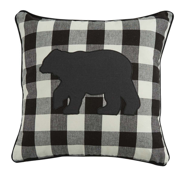 Wicklow Bear Applique 18" Pillow - Black & Cream measures 18" x 18" with polyester filled insert included. See website for free shipping offer. Primitive Country Farmhouse Home Decor. 