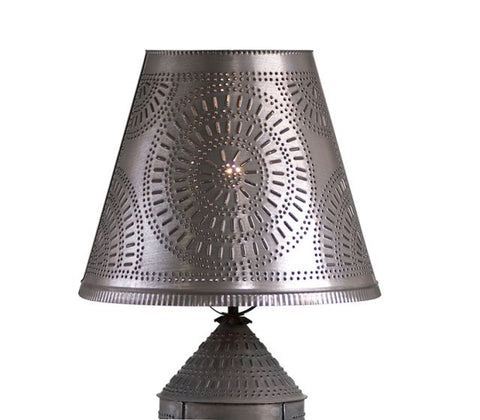 A traditional shade that gives you a beautifully patterned light effect on the walls of your home. With a large amount of punching in the each shade, the glow cast from this shade adds a new dimension to your decorating. Each shade has a washer fitter to be used with a harp on your existing lamp base.