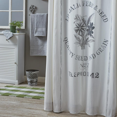 The Seed Sack Shower Curtain adds unique rustic flair to your bath area featuring feed & seed wording along with a picture of flowers in a distressed appearance. Visit website for free s/h & discount offers. Primitive Country Farmhouse Home Kitchen Bath Window Decor.