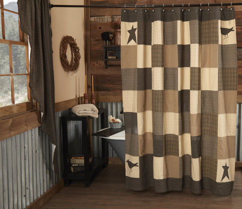 Kettle Grove Shower Curtain 72x72, Primitive Country Farmhouse Crow Star Black Cream Shower Curtain Bath