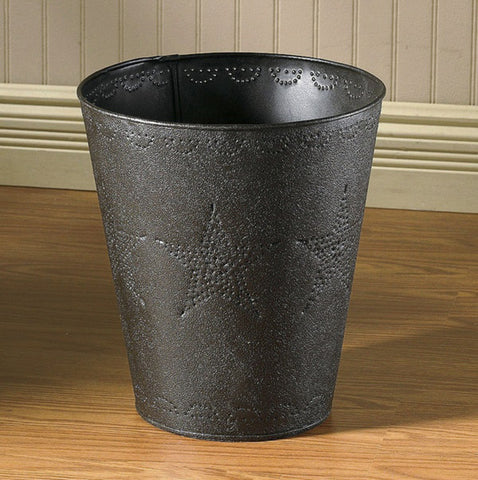 Add primitive charm with the Star Punched Tin Waste Basket. Textured black finish with classic punched star design makes it both functional and decorative.