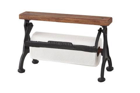 Vintage Counter Paper Towel Holder - We converted an antique Butcher's paper holder into a paper towel holder; solid wood top and towel bar with cast Iron stand. Measures approx. 4"H x 15"W. Primitive Country Farmhouse Home Decor Kitchen.
