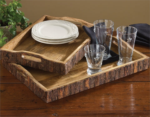 Wood with Bark Edge Trays - Set of 2, Primitive Country Farmhouse Home Decor.