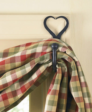The Split Heart Curtain Hooks are just darling! They are perfect for our fishtail swags and many other window dressings. These hooks are finished iron and feature an adorable split heart design!