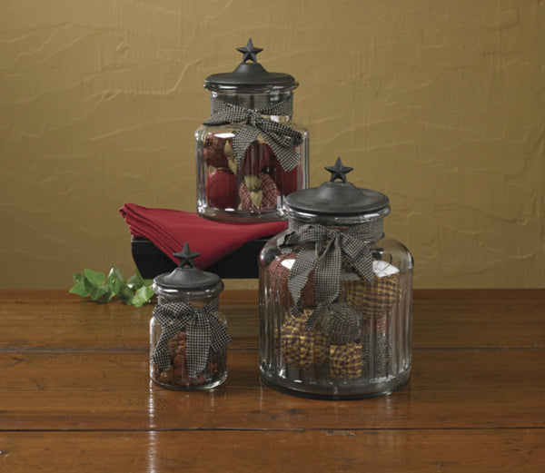 Glass Jar w/ Star Lid will add old feel charm to your kitchen, bathroom or office. Free shipping offer on website.