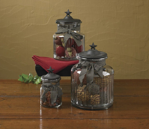 Glass Jar w/ Star Lid will add old feel charm to your kitchen, bathroom or office.  Free shipping offer on website. 