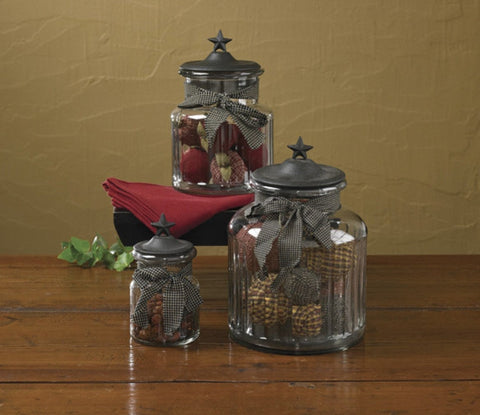 Glass Jar w/ Star Lid will add old feel charm to your kitchen, bathroom or office.  Free shipping offer on website. 
