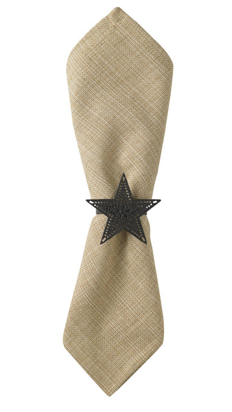 The Black Star Napkin Ring Set has the following specifications:  Set of 4 Material: Iron