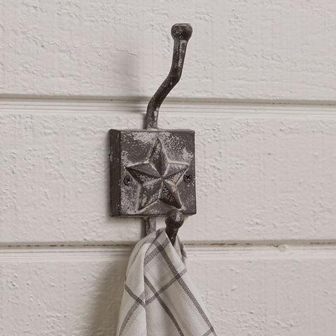 You will love the whitewash tin finish on this Star Cast Hook. It is the perfect farmhouse style touch. 