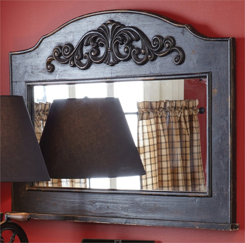 Mantle Top Mirror - Aged Black, Primitive Country Farmhouse home Decor.