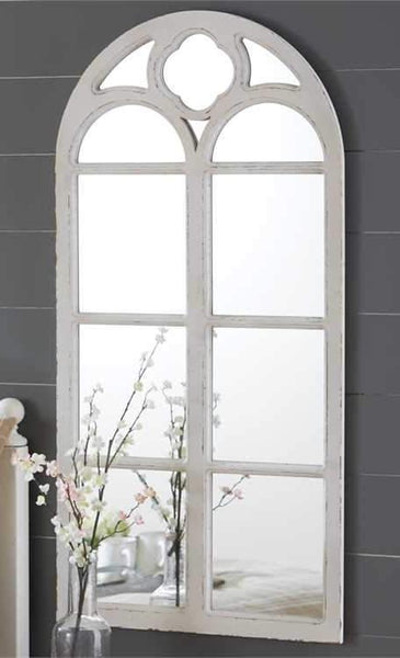 Wood Window Mirror Distressed - White