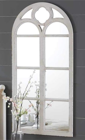 Wood Window Mirror Distressed - White