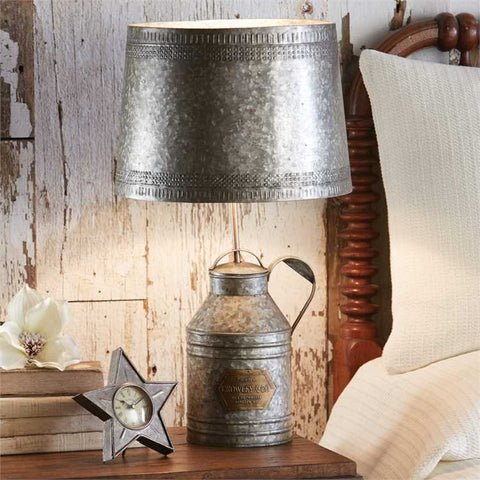 Antique Milk Can Lamp with Tin Shade, Primitive Country Farmhouse Home Decor.