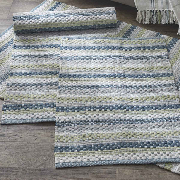 Dew Drop Rag Rug - 2' x 3'  Colors: White, Whisper Greige, Union Blue & Warm Celadon