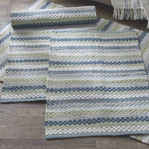 Dew Drop Rag Rug - 2' x 3'  Colors: White, Whisper Greige, Union Blue & Warm Celadon