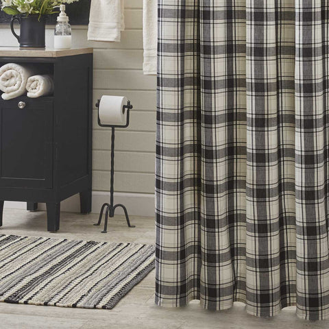 Crossroads Shower Curtain, classic country charm!  Colors: White, Greige & Black