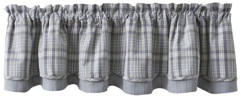 Create a warm and inviting look to your room with the Hartwick Lined Layered Valance. The colors of gunmetal, dove gray, tan and candlelight white make for stylish farmhouse charm! 