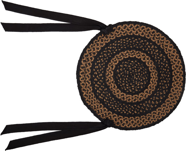 Black & Tan Jute Chair Pad 15 inch Diameter Set of 6