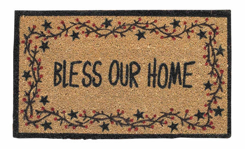 Bless Our Home, Star Vine Doormat, Primitive country farmhouse home decor.