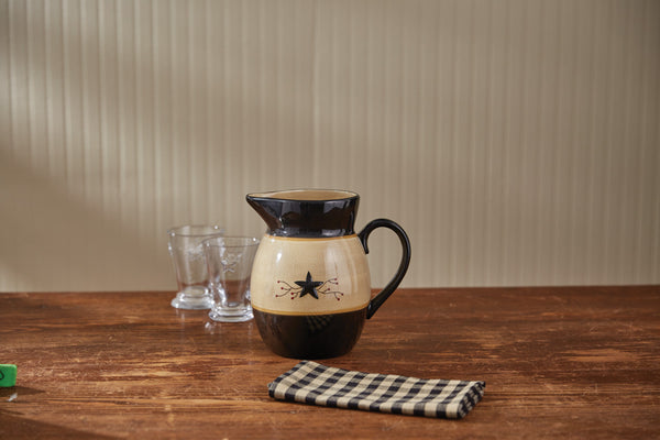 A fantastic look, Star Vine is hand painted and combines a sponged ground with embossed star and vine details to create a classic. Made of quality high fire dolomite, ceramics are dishwasher and microwave safe. Measures approx. 8"H x 8.25"W