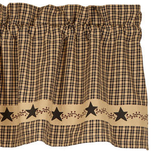 Primitive Berries Valance will make a wonderful addition to your home or cabin decor! Printed with a black stars and a primitive berry vine along its length. Visit website for FREE s/h & discount offers. Primitive Country Farmhouse.