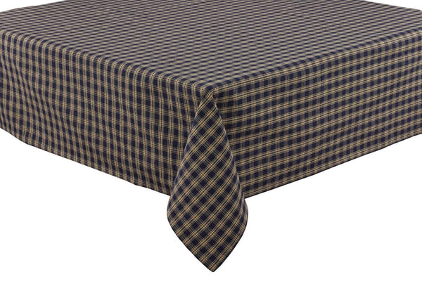The Sturbridge Navy Tablecloth offers a pretty, simple homespun plaid of farmhouse tan & navy. The perfect table covering for everyday use or for setting a more formal table, this versatile table cloth fits your country home decor needs perfectly! 