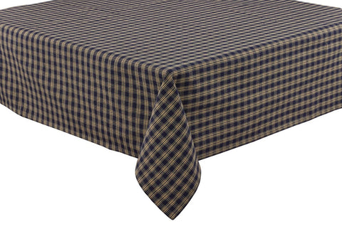 The Sturbridge Navy Tablecloth offers a pretty, simple homespun plaid of farmhouse tan & navy. The perfect table covering for everyday use or for setting a more formal table, this versatile table cloth fits your country home decor needs perfectly! 