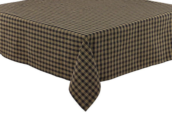 Sturbridge Black Tablecloth 54x54 | Farmhouse Tan & Black Plaid