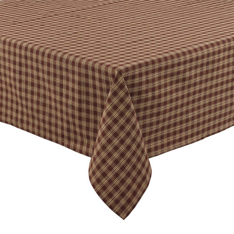 The Sturbridge Wine Tablecloth is a pretty, simple plaid of farmhouse tan and wine. The perfect table covering for everyday use or for setting a more formal table, this versatile tablecloth fits your country home decor needs perfectly! 