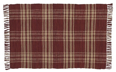 Wine and Beige plaid 36" x 60", Rag Rug Fringe Reversible. Primitive Country Farmhouse Home Decor. Visit website for free s/h & discount offers.