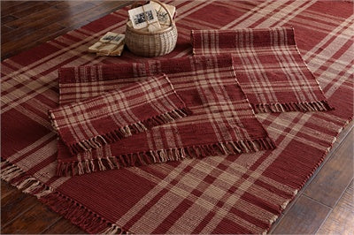 Wine and Beige plaid 2' x 6', Rag Rug Fringe Reversible. Primitive Country Farmhouse Home Decor. Visit website for free s/h & discount offers.