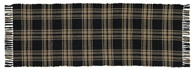 Black and Beige plaid 2' x 6', Rag Rug, Fringe, Reversible. Primitive Country Farmhouse Home Decor. Visit website for free s/h & discount offers.