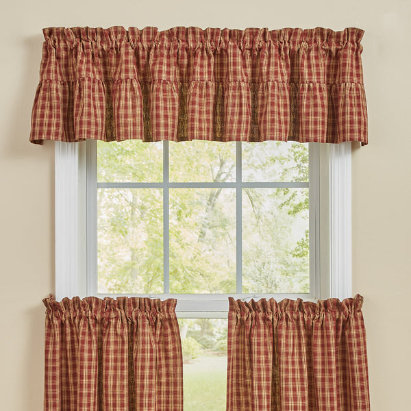 Sturbridge Plaid Ruffle Valance 14"L - Wine