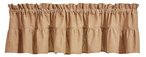 Add a gorgeous country accent to your window with the Sturbridge Ticking Wine Ruffle Valance ! The gorgeous ticking stripe pattern in wine and farmhouse tan gives classic style! The ruffles are the perfect finishing touch!  Add a tier (sold separately) for dramatic appeal.  Colors: Wine & Farmhouse Tan