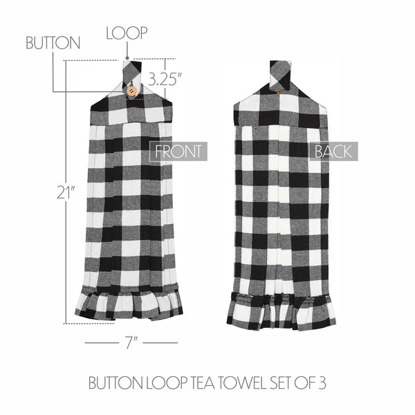 Annie Buffalo Check Black Button Loop Tea Towel Set of 3
