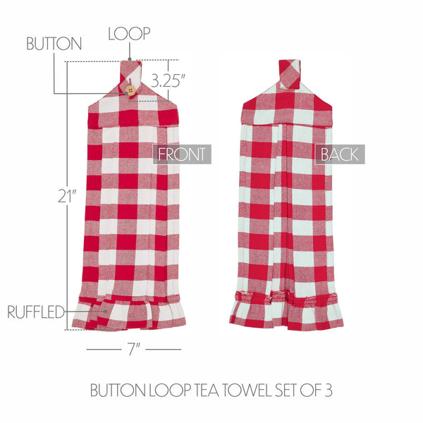 Annie Buffalo Check Red Button Loop Tea Towel Set of 3