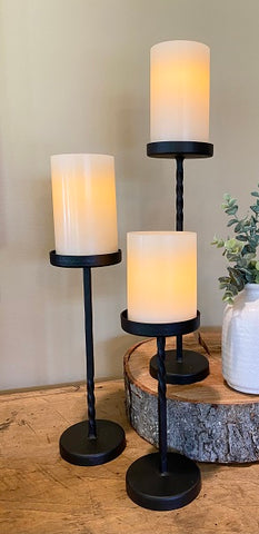 Pillar Candle Holders Set of the3, made of black metal. 12", 10.5", 8"  ***Candles not included***