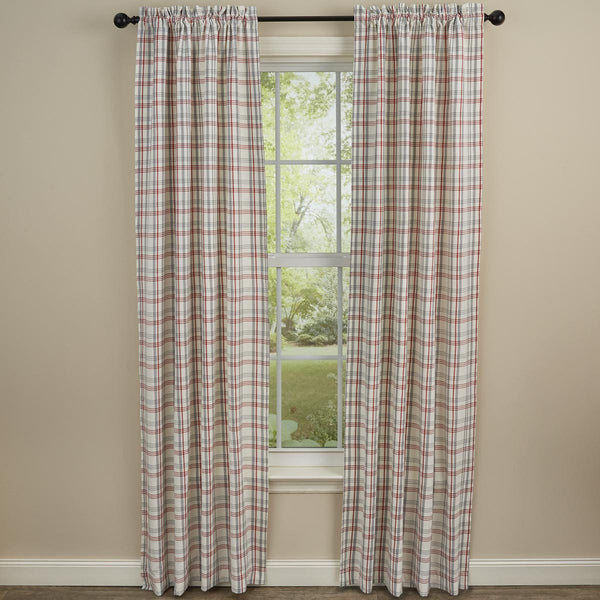 Farm Yard Panels - 63"L-Truly fresh country, the Farm Yard Collection is playful with a white, red, and dove gray plaid. Coordinate with the Chicken Coop Collection to add roosters and red and white check!  Colors: White, Red & Dove Gray