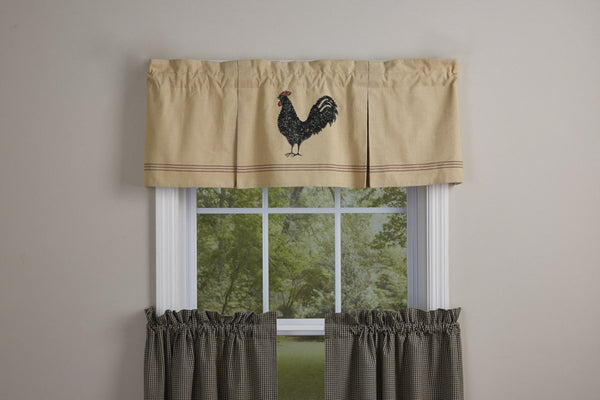 Hen Pecked Lined Pleated Valance Rooster measures 15" x 45". Primitive Country Farmhouse Home Decor. Visit website for FREE s/h & discount offers.