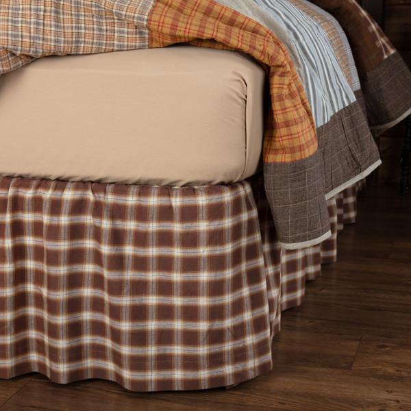 Rory Twin Bed Skirt 39x76x16, plaid fabric in white, tan, and brown. Primitive Country Farmhouse Dust Ruffle Bedding Home Decor.