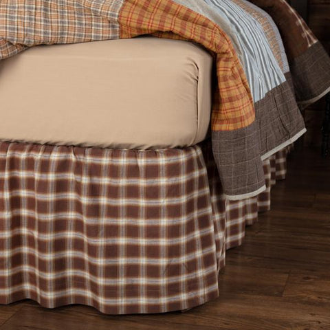 Rory Twin Bed Skirt 39x76x16, plaid fabric in white, tan, and brown. Primitive Country Farmhouse Dust Ruffle Bedding Home Decor.