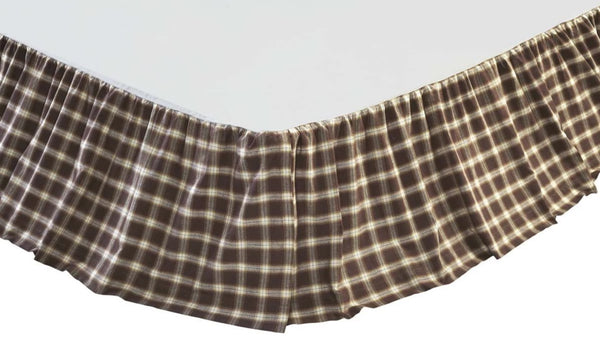 Rory Twin Bed Skirt 39x76x16, plaid fabric in white, tan, and brown. Primitive Country Farmhouse Dust Ruffle Bedding Home Decor.