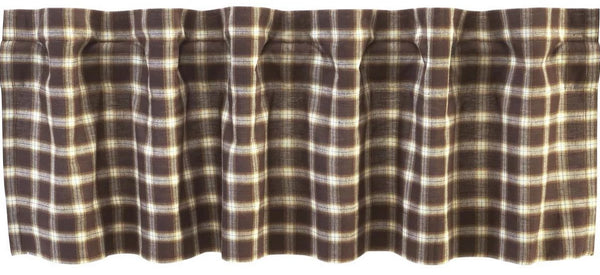 Rory Valance 16x60, plaid fabric in white, tan, and brown. Primitive Country Farmhouse Window Treatments Curtains Home Decor.